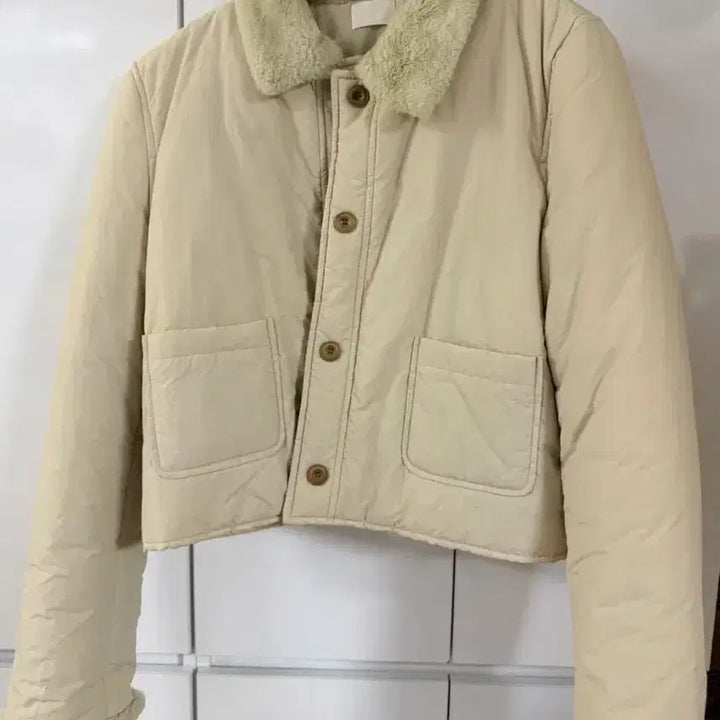 [BUNJANG] Ivory Short Padded Jacket / 아이보리 카라 숏패딩 뽀글이