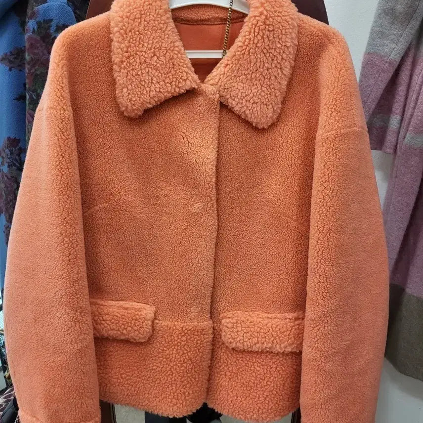 [BUNJANG] Puff Short Coat Orange / 뽀글이 숏 코트 오렌지