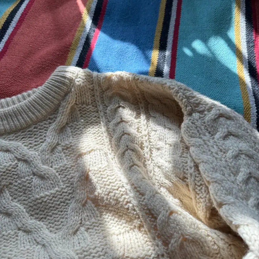 [BUNJANG] Ivory Cream Heavy Wool Cable Knit Sweater / England made 아이보리 크림 헤비 울 꽈배기 도톰 니트 스웨터