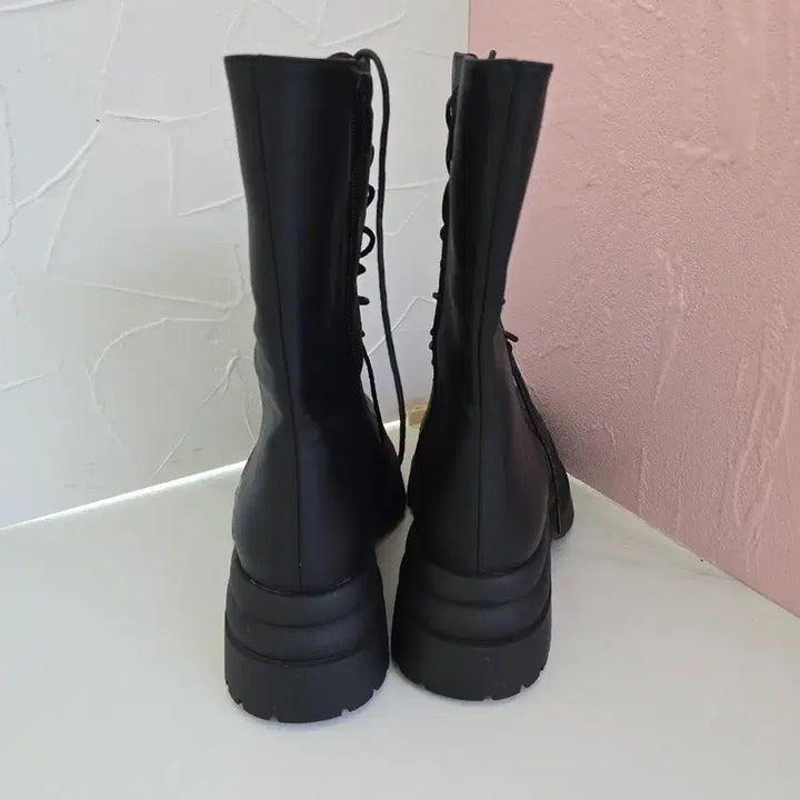 [BUNJANG] Black Lace-up Platform Boots / 363.(245mm)블랙 레이스업 통굽 가보시 플랫폼 부츠