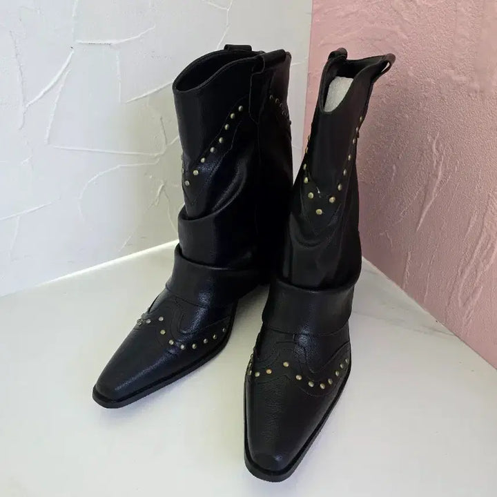 [BUNJANG] Black Studded Western Boots (250mm) / 364.(250mm)블랙 스터드 장식 웨스턴 부츠