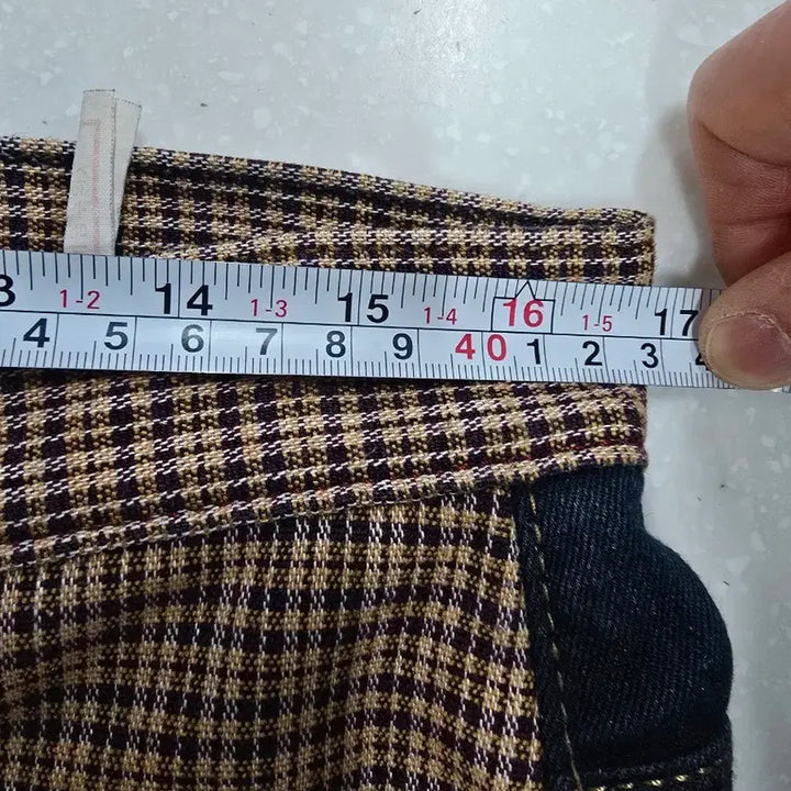 [BUNJANG] EVISU Checkered Denim Shorts / 에비수 체크 배색 데님 반바지