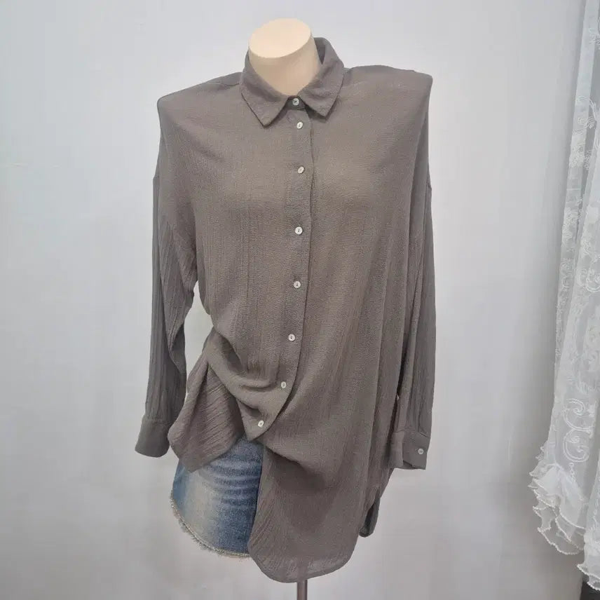 [BUNJANG] Zara Brown Long Shirt / 자라 롱 기장 브라운 셔츠 남방