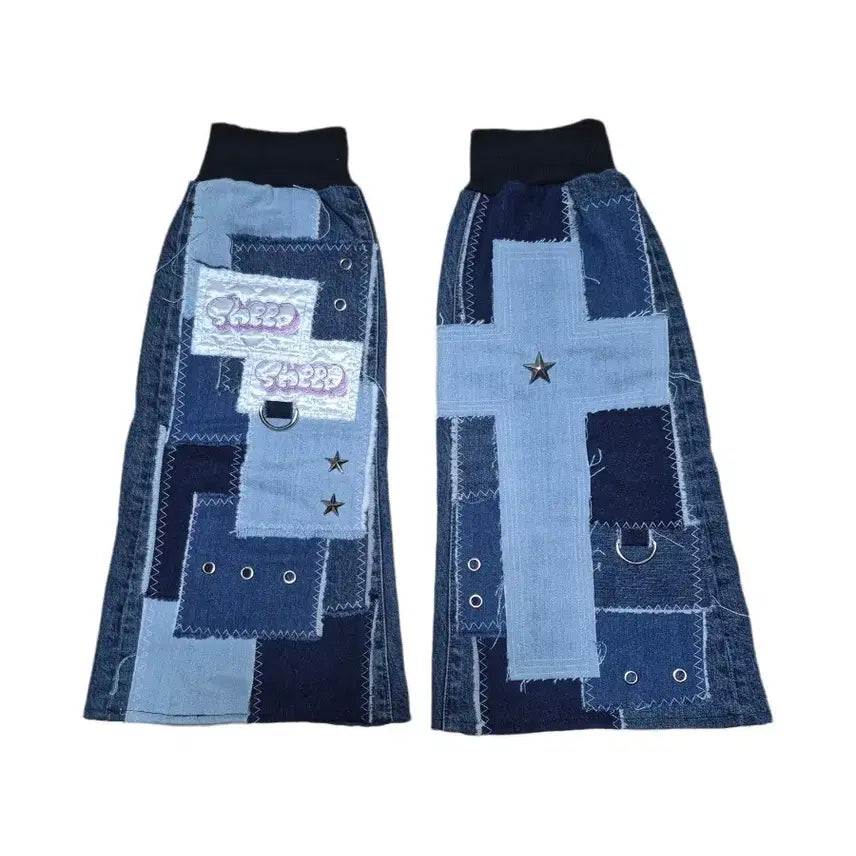 [SOLD OUT] sheep 핸드메이드 콜라주 레그워머 섭컬 서브컬쳐 펑크 미즈이로 데님