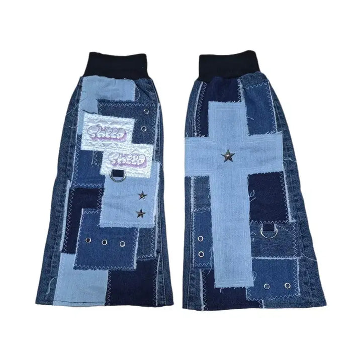 [SOLD OUT] sheep 핸드메이드 콜라주 레그워머 섭컬 서브컬쳐 펑크 미즈이로 데님