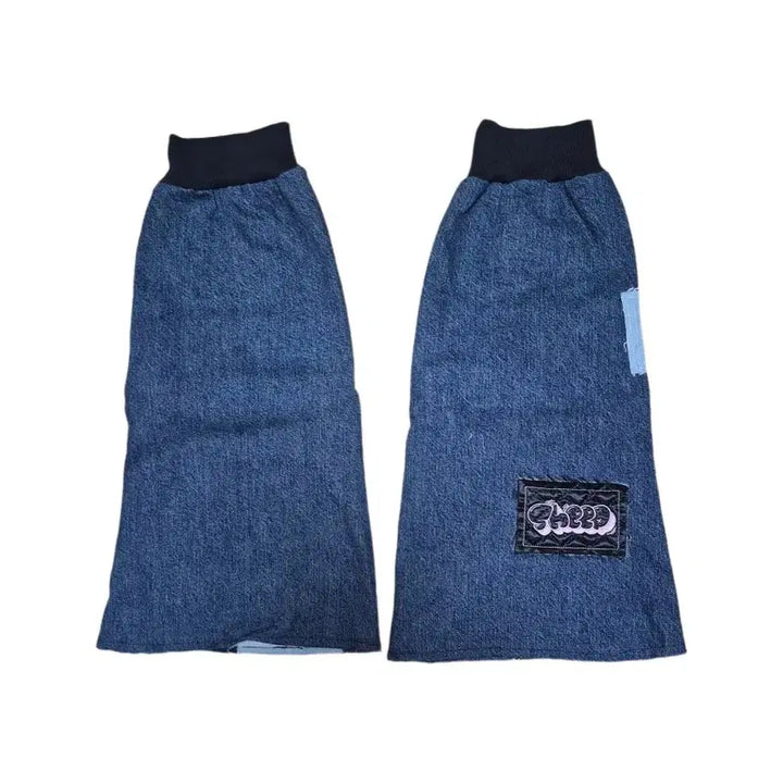 [SOLD OUT] sheep 핸드메이드 콜라주 레그워머 섭컬 서브컬쳐 펑크 미즈이로 데님