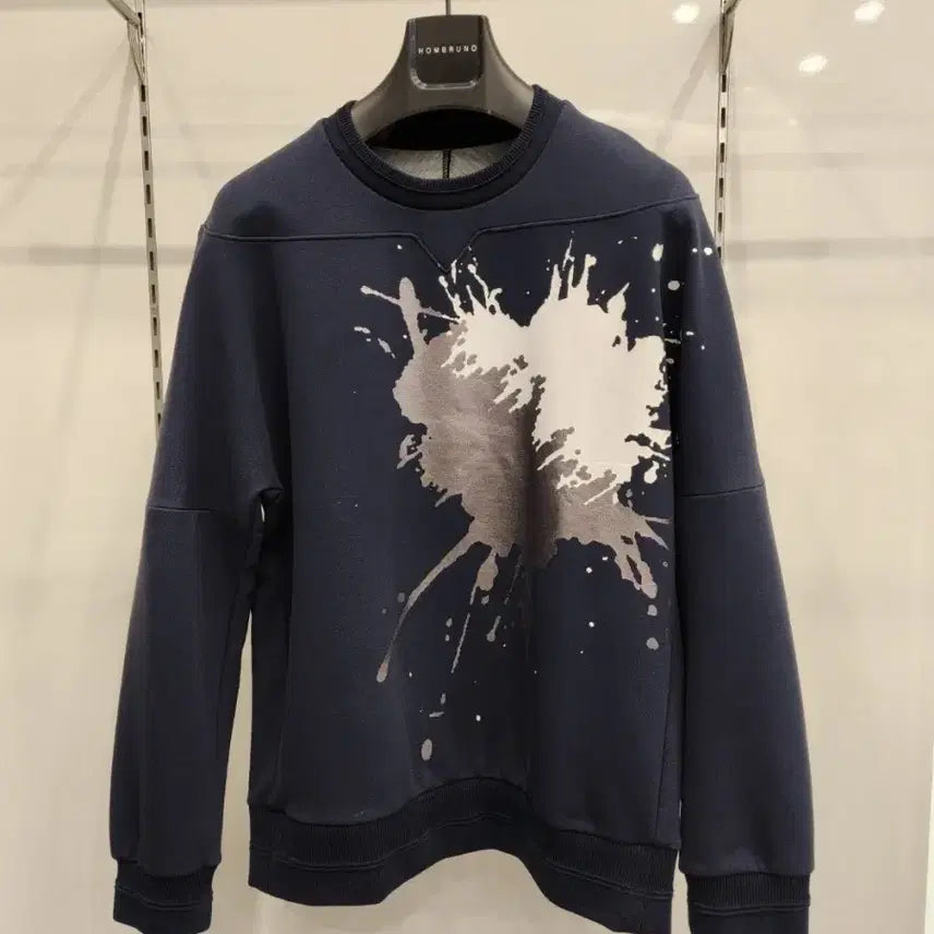 [BUNJANG] System Homme Navy Pattern Sweatshirt (Size 95) / 시스템옴므 네이비패턴 맨투맨95(최상급)