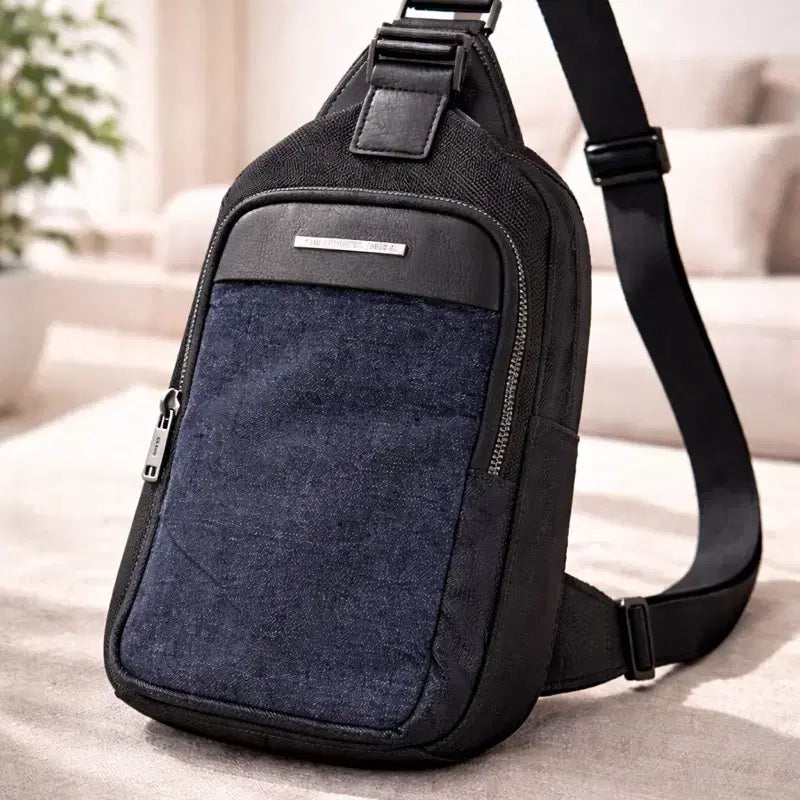 [BUNJANG] Crossbody Sling Bag Denim and Leather Accent / 크로스백 가방 슬링백 데님 소가죽 포인트