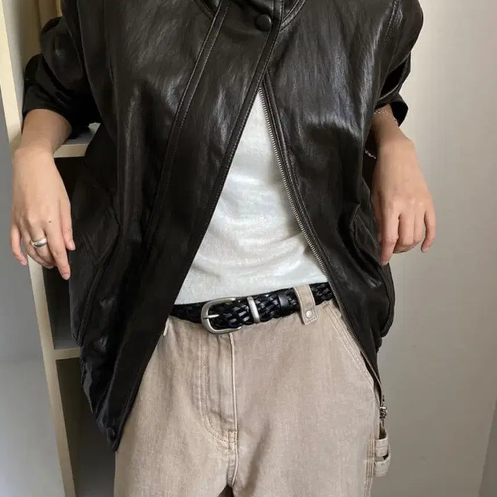 [BUNJANG] Kinda Beige Cowhide Twist Leather Belt / 킨다베이지 소가죽 트위스트 레더 벨트