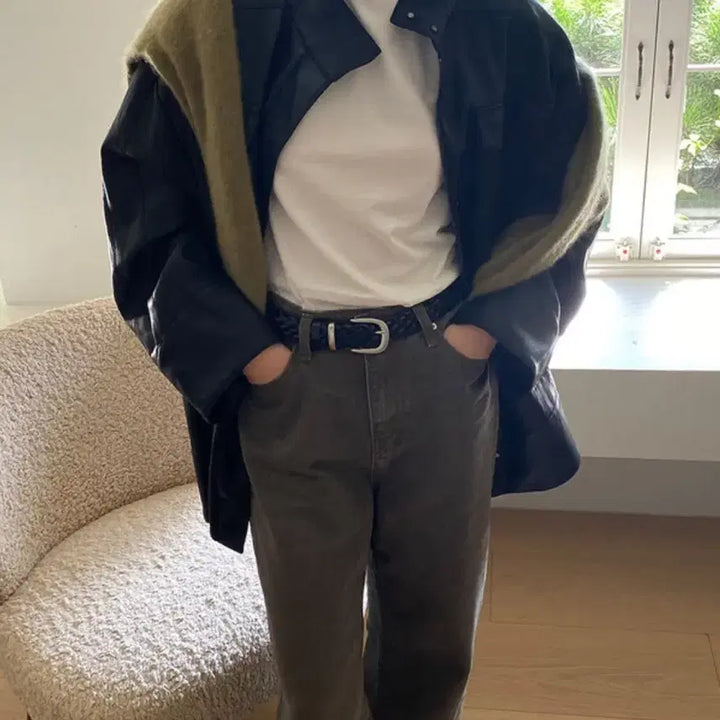 [BUNJANG] Kinda Beige Cowhide Twist Leather Belt / 킨다베이지 소가죽 트위스트 레더 벨트