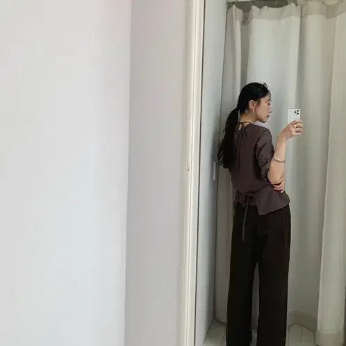 [BUNJANG] Kinda Beige Halterneck Bustier Blouse Brown / 킨다베이지 홀터넥 뷔스티에 블라우스 브라운