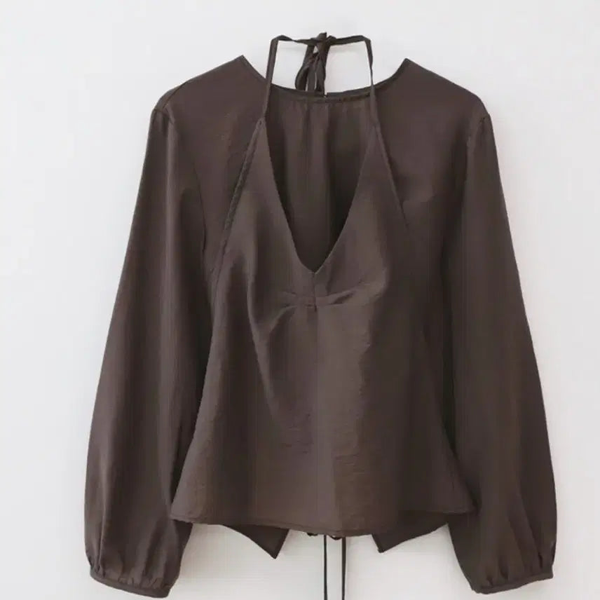 [BUNJANG] Kinda Beige Halterneck Bustier Blouse Brown / 킨다베이지 홀터넥 뷔스티에 블라우스 브라운