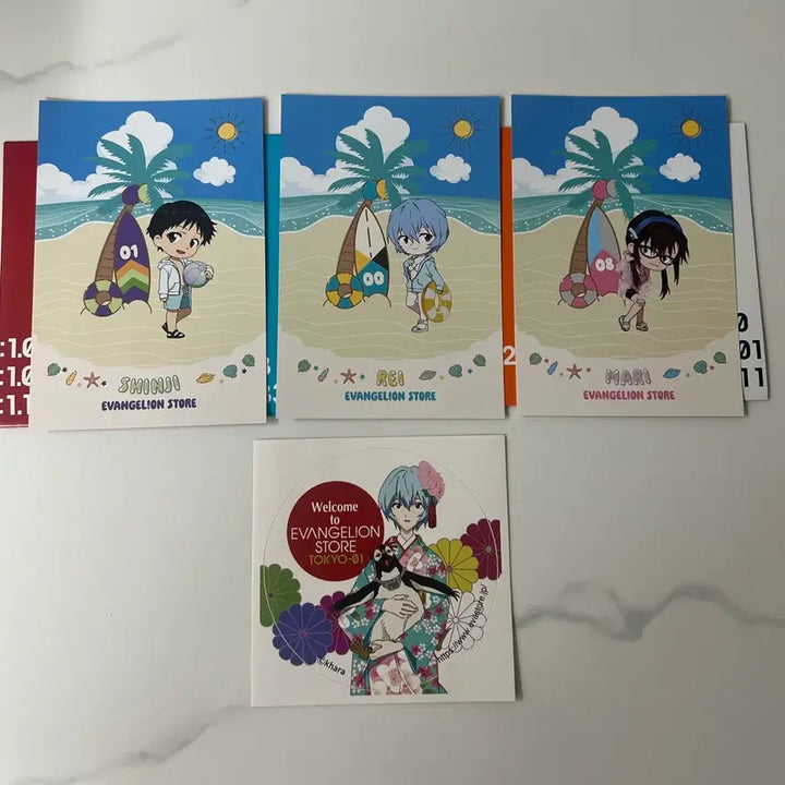 [BUNJANG] Evangelion EVA Store Summer Special Postcard + Sticker Set (Shinji, Rei, Mari) / 에반게리온 에바스토어 여름 특전 엽서+스티커 (신지,레이,마리)