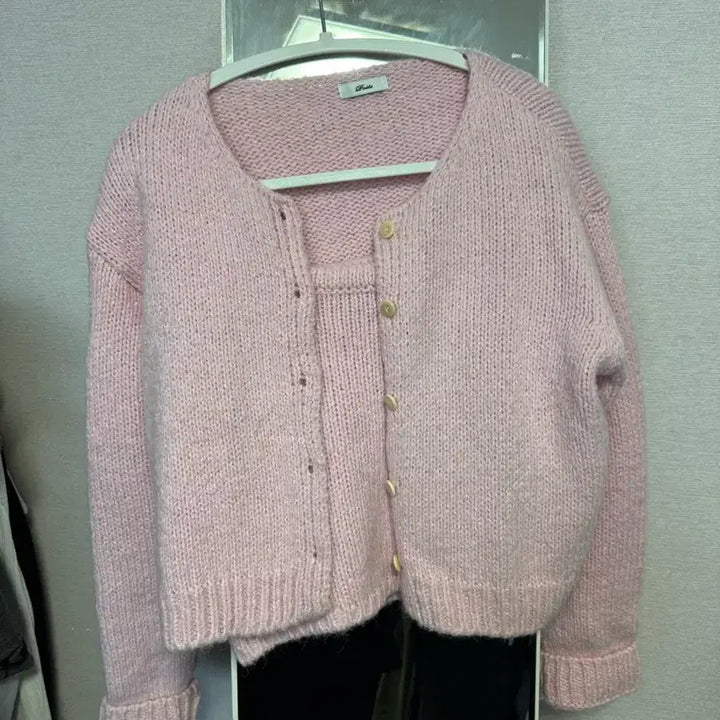 [BUNJANG] Knit Cardigan and Camisole Set (Pink) / 니트 가디건 나시세트(핑크)