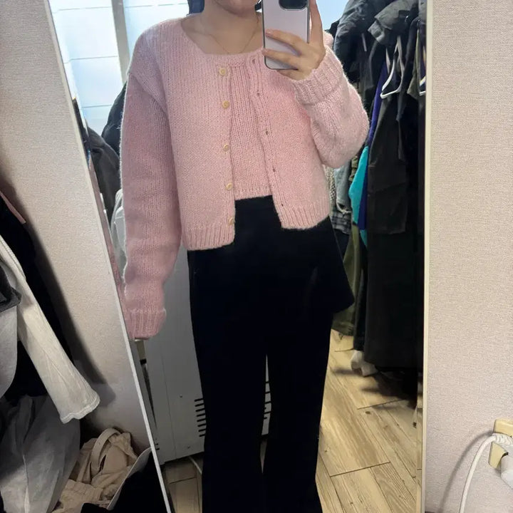 [BUNJANG] Knit Cardigan and Camisole Set (Pink) / 니트 가디건 나시세트(핑크)