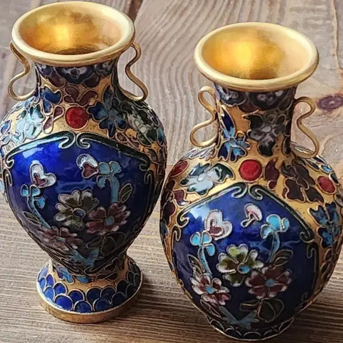 [BUNJANG] Chinese 1970s Floral Cloisonne Mini Vase Set / 중국70년대 꽃무늬 칠보 미니 화병 2개 세트