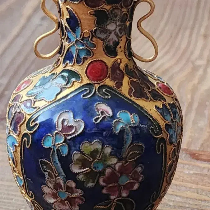 [BUNJANG] Chinese 1970s Floral Cloisonne Mini Vase Set / 중국70년대 꽃무늬 칠보 미니 화병 2개 세트