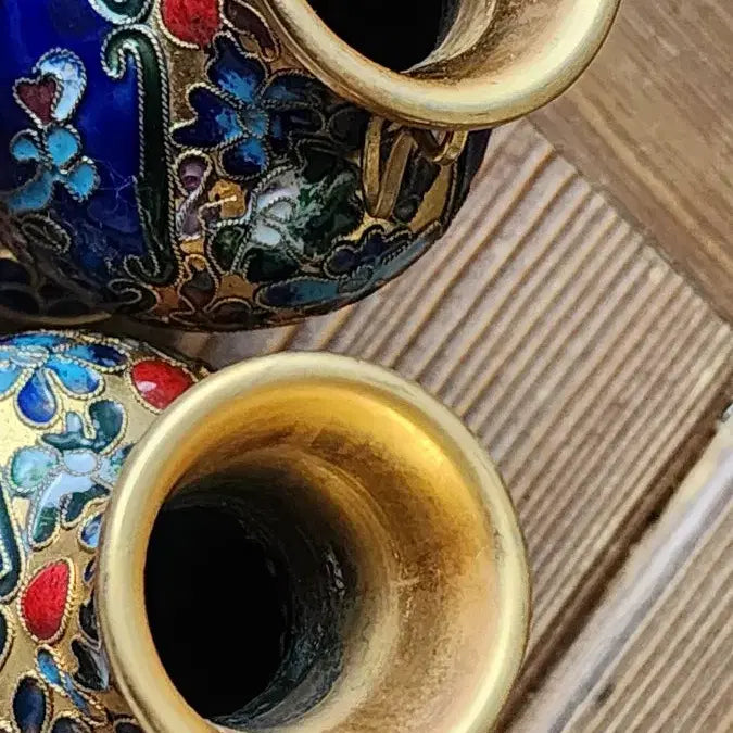 [BUNJANG] Chinese 1970s Floral Cloisonne Mini Vase Set / 중국70년대 꽃무늬 칠보 미니 화병 2개 세트