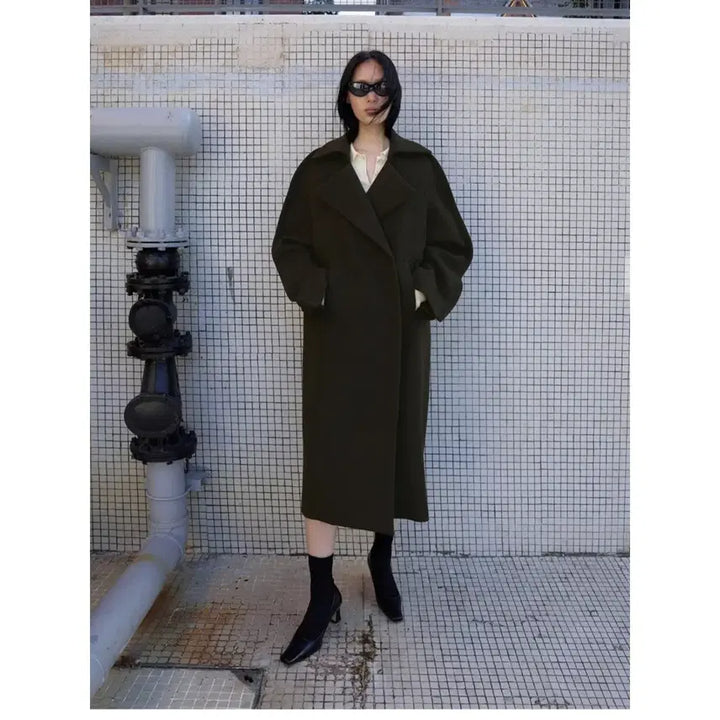 [BUNJANG] 45th Street Double Wool Collar Coat - Khaki / 45번가 더블 울 카라 코트 - 카키