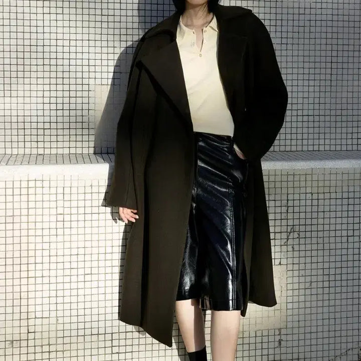 [BUNJANG] 45th Street Double Wool Collar Coat - Khaki / 45번가 더블 울 카라 코트 - 카키