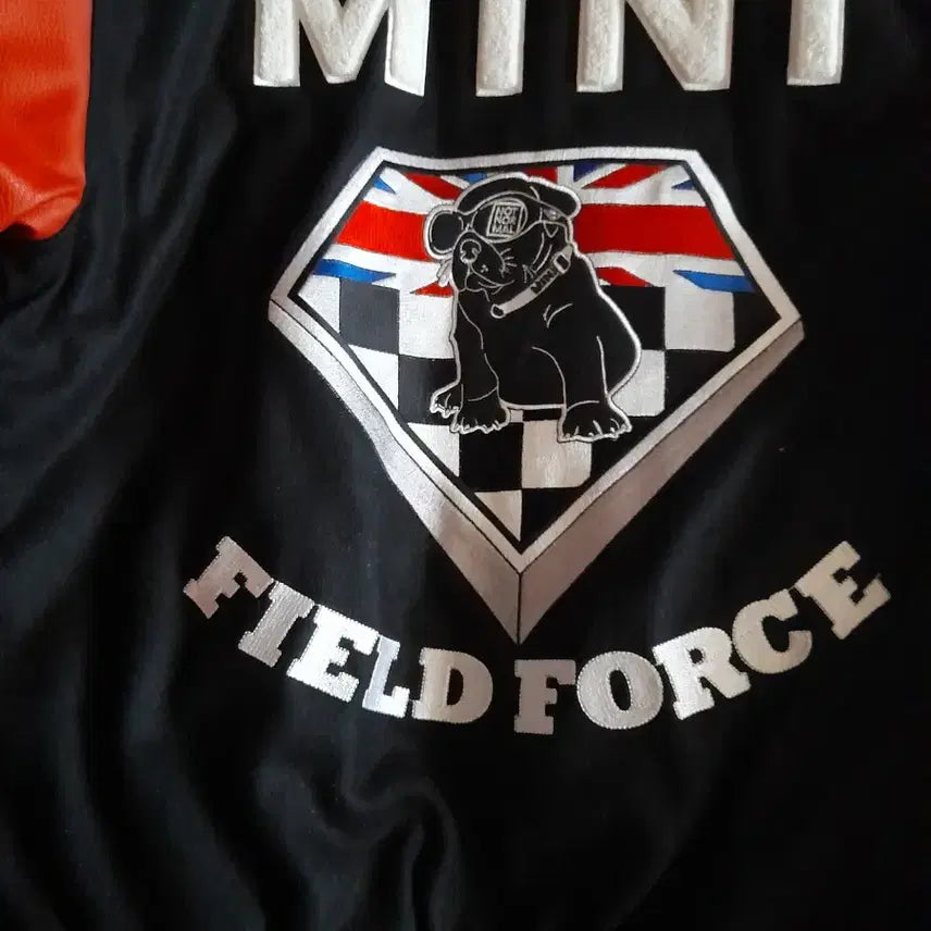 [BUNJANG] MINI Logo Leather Sleeve Baseball Jacket / MINI 로고 야구점퍼