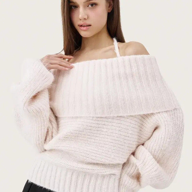 [BUNJANG] Clichy Palette Off-Shoulder Knit Top - Pink / 클리시어 팔레트 오프숄더 니트 핑크