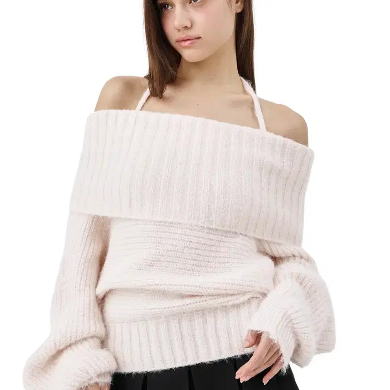 [BUNJANG] Clichy Palette Off-Shoulder Knit Top - Pink / 클리시어 팔레트 오프숄더 니트 핑크