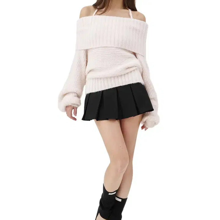 [BUNJANG] Clichy Palette Off-Shoulder Knit Top - Pink / 클리시어 팔레트 오프숄더 니트 핑크