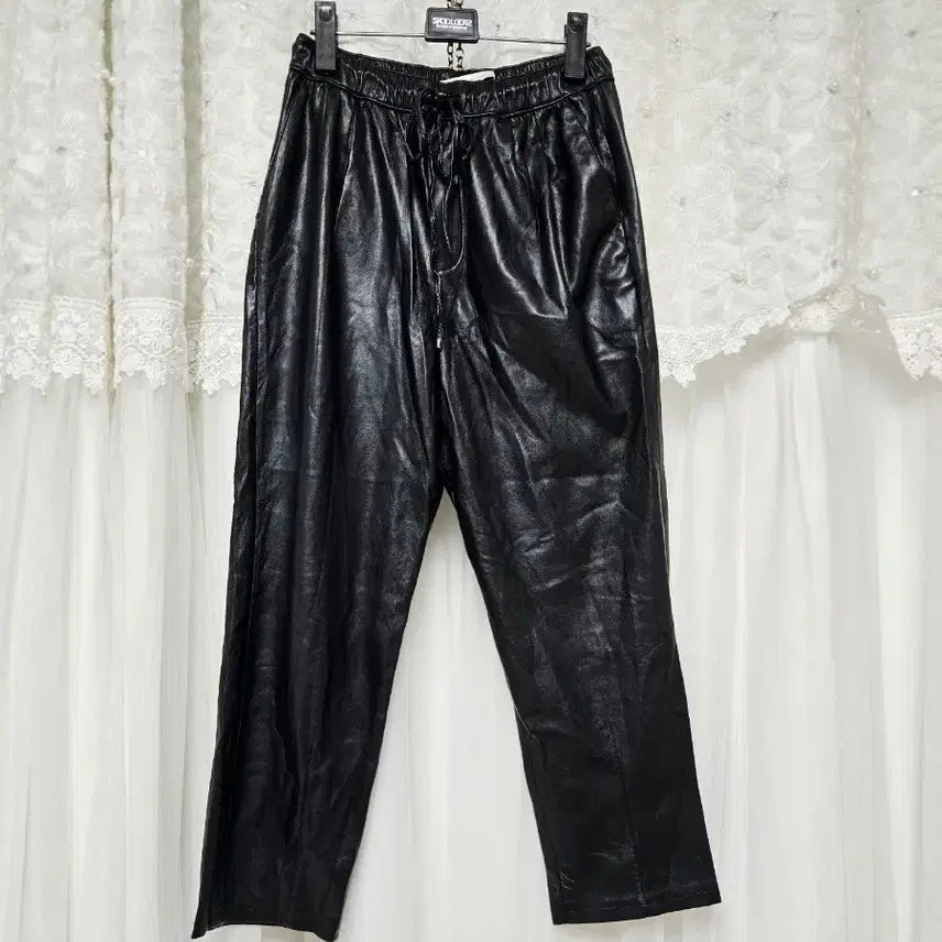 [BUNJANG] ZARA Black Leather Jogger Pants / 자라 블랙레더 조거팬츠