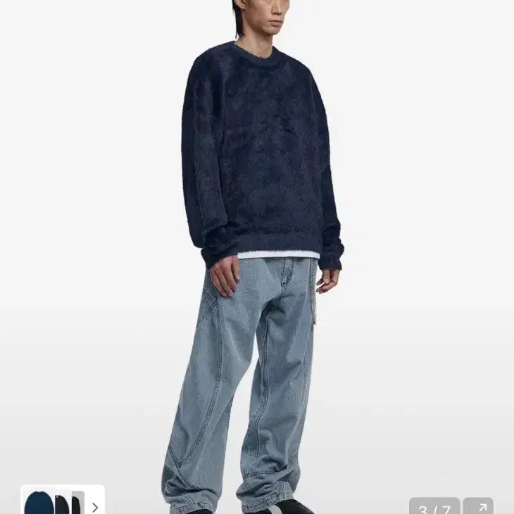 [BUNJANG] No.Manual Dark Navy Hairry Crop Knit / 노매뉴얼 다크네이비 헤어리 크롭 니트