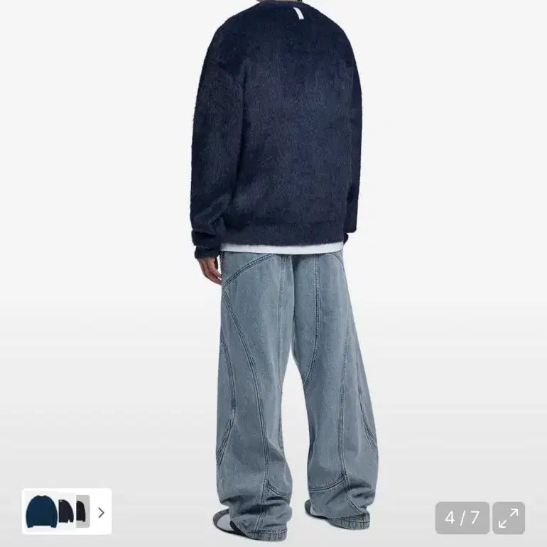 [BUNJANG] No.Manual Dark Navy Hairry Crop Knit / 노매뉴얼 다크네이비 헤어리 크롭 니트