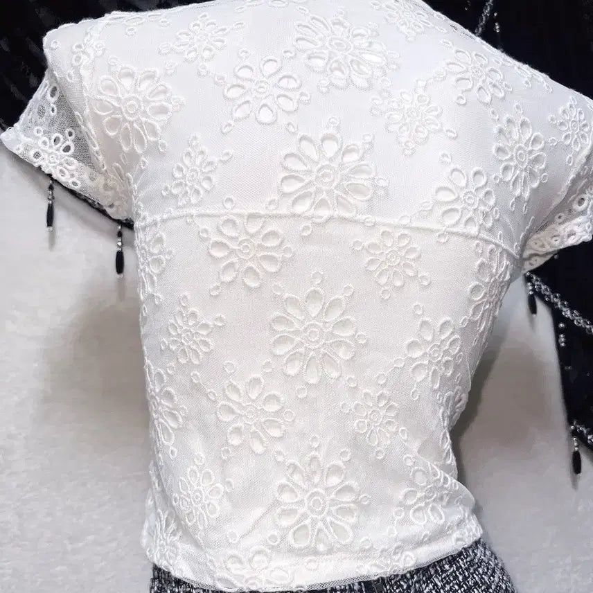 [BUNJANG] Romantic Gyaru Sheer Lace Short Sleeve Top / 로맨틱갸루 로걀 시스루레이스 망사 반팔탑 히메 오네 아게하 헤이세이 섹시