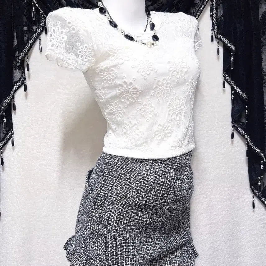 [BUNJANG] Romantic Gyaru Sheer Lace Short Sleeve Top / 로맨틱갸루 로걀 시스루레이스 망사 반팔탑 히메 오네 아게하 헤이세이 섹시