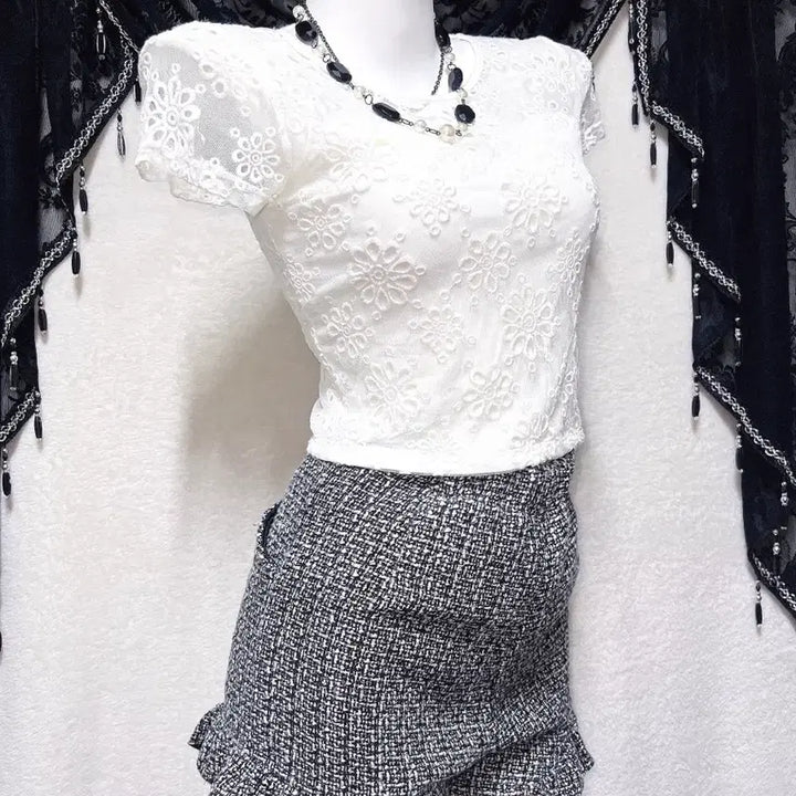 [BUNJANG] Romantic Gyaru Sheer Lace Short Sleeve Top / 로맨틱갸루 로걀 시스루레이스 망사 반팔탑 히메 오네 아게하 헤이세이 섹시