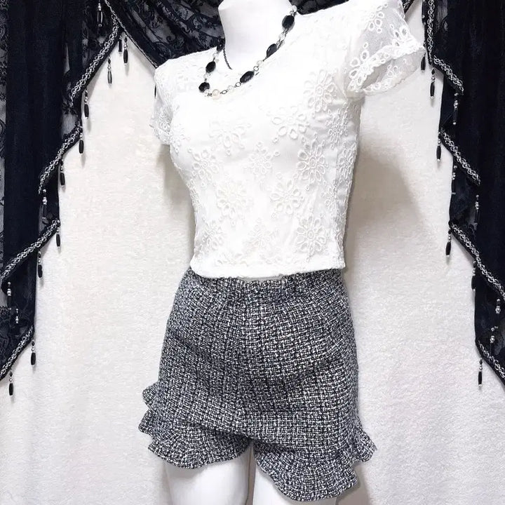 [BUNJANG] Romantic Gyaru Sheer Lace Short Sleeve Top / 로맨틱갸루 로걀 시스루레이스 망사 반팔탑 히메 오네 아게하 헤이세이 섹시