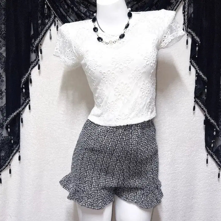 [BUNJANG] Romantic Gyaru Sheer Lace Short Sleeve Top / 로맨틱갸루 로걀 시스루레이스 망사 반팔탑 히메 오네 아게하 헤이세이 섹시