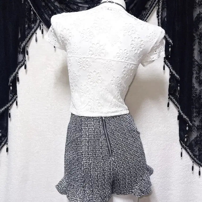[BUNJANG] Romantic Gyaru Sheer Lace Short Sleeve Top / 로맨틱갸루 로걀 시스루레이스 망사 반팔탑 히메 오네 아게하 헤이세이 섹시