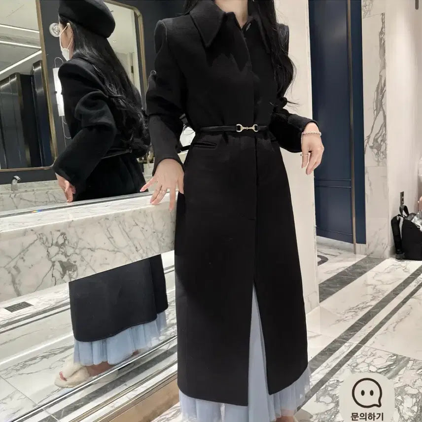 [BUNJANG] Mielle Wool Black Coat (Includes 2 Belts) / 택포!!!!! 미착용 미엘르 울 블랙 코트 (벨트2개포함) 네고 가능