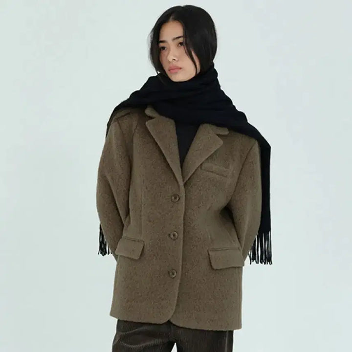 [BUNJANG] ORE Boucle Overfit Single Coat Jacket Khaki / [새상품급/1회착용] ORE 오어 부틀 오버핏 싱글 코트 자켓 카키