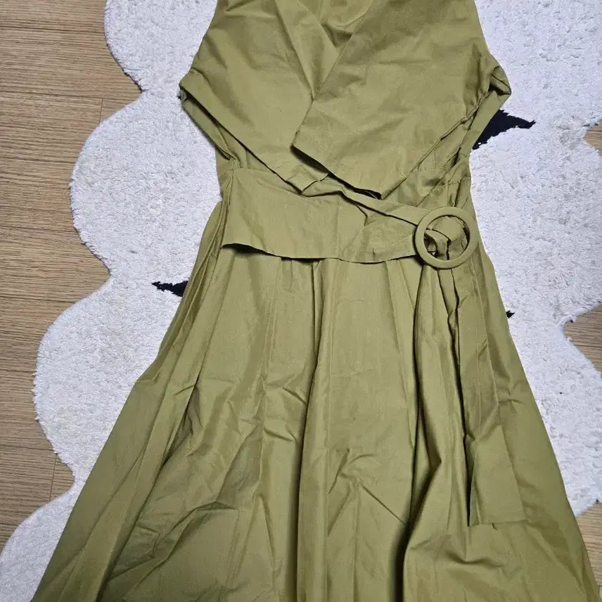 [BUNJANG] Khaki Flare Belt Dress / 카키색 플레어 벨트 원피스