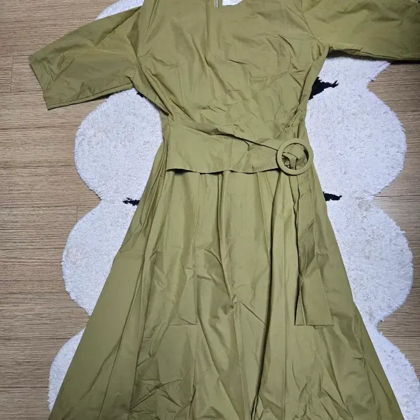 [BUNJANG] Khaki Flare Belt Dress / 카키색 플레어 벨트 원피스