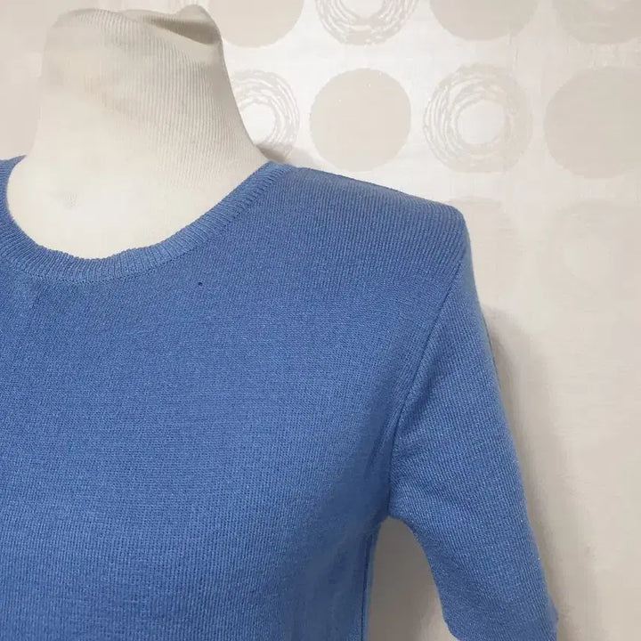 [BUNJANG] Short Sleeve Knit T-Shirt - Blue / 새것/반팔니트66/니트66/반팔티66/티셔츠66