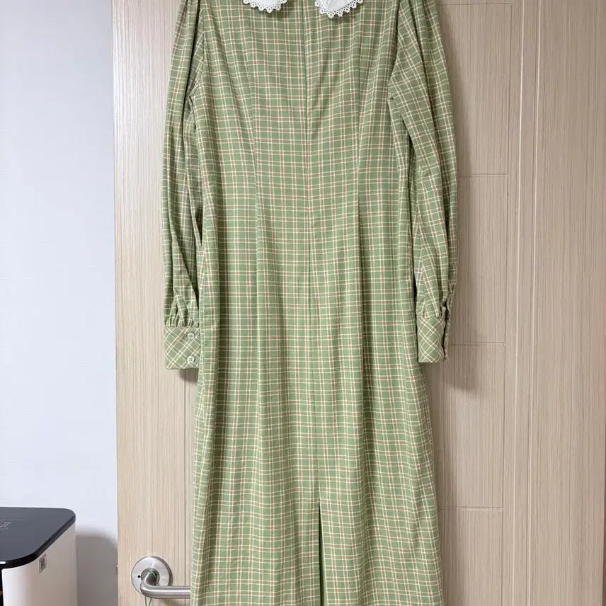 [BUNJANG] SsemuaDiu Green Checkered Long Dress / 쎄무아듀 연두색 체크원피스