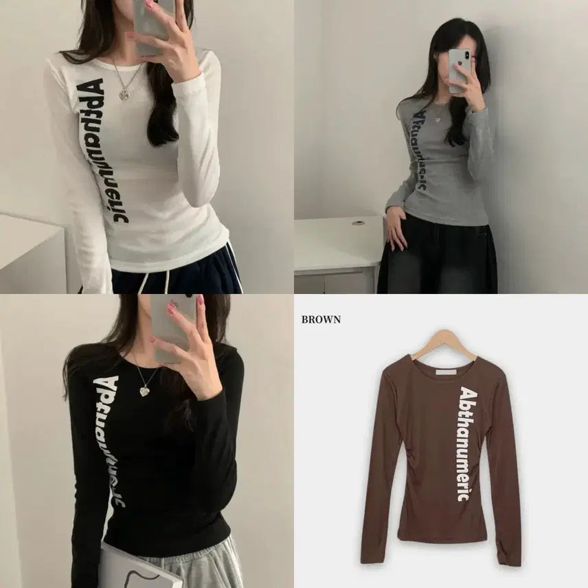 [BUNJANG] Avely Side Shirring Lettering Long Sleeve T-shirt / (새상품/원가판매) 에이블리 옆셔링 레터링 긴팔 티셔츠