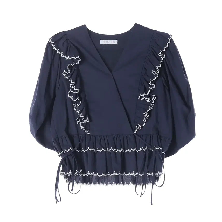 [BUNJANG] BOCAVACA 23SS Rosha Ruffle Blouse Navy / 보카바카 23SS 로샤 러플 블라우스 네이비
