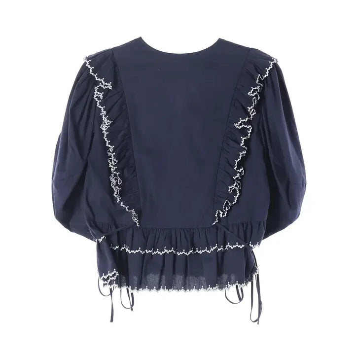 [BUNJANG] BOCAVACA 23SS Rosha Ruffle Blouse Navy / 보카바카 23SS 로샤 러플 블라우스 네이비