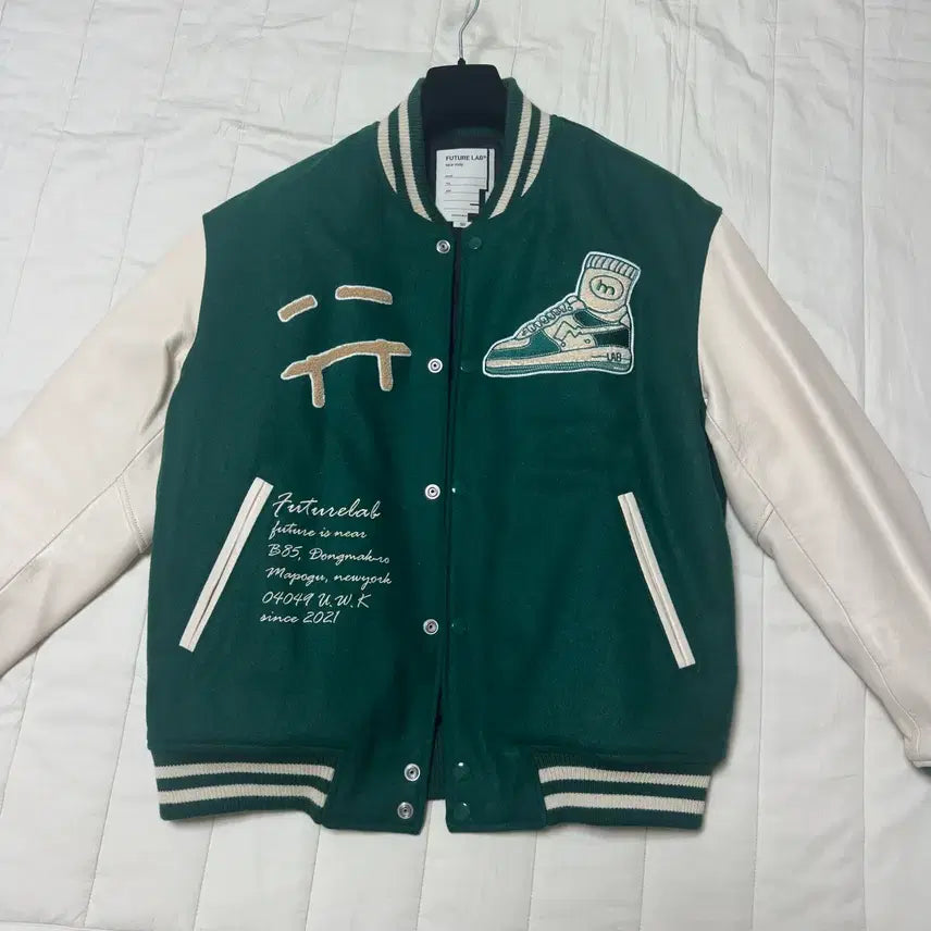 [BUNJANG] Future Lab Varsity Jacket Green (Size 50) / 퓨처랩 바시티자켓 그린 50사이즈