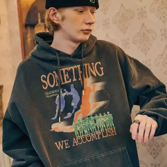 [BUNJANG] Compagno Team Work Pigment Hoodie Smoke Black / 꼼파뇨 [기모] TEAM WORK 피그먼트 후드티 스모크블랙