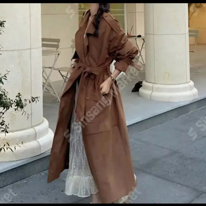 [BUNJANG] Suede Long Trench Coat / 스웨이드 롱 트렌치 코트(1장깜짝세일)