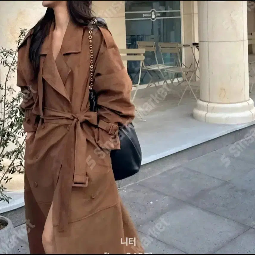 [BUNJANG] Suede Long Trench Coat / 스웨이드 롱 트렌치 코트(1장깜짝세일)